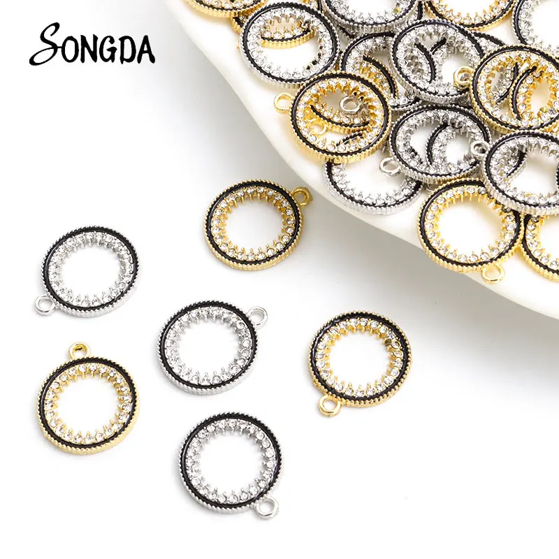 

10pcs 21x18mm Shinning Circle Crystal Enamel Charms Silver Plated Alloy Drip Oil Pendants for DIY Necklace Making Findings Craft