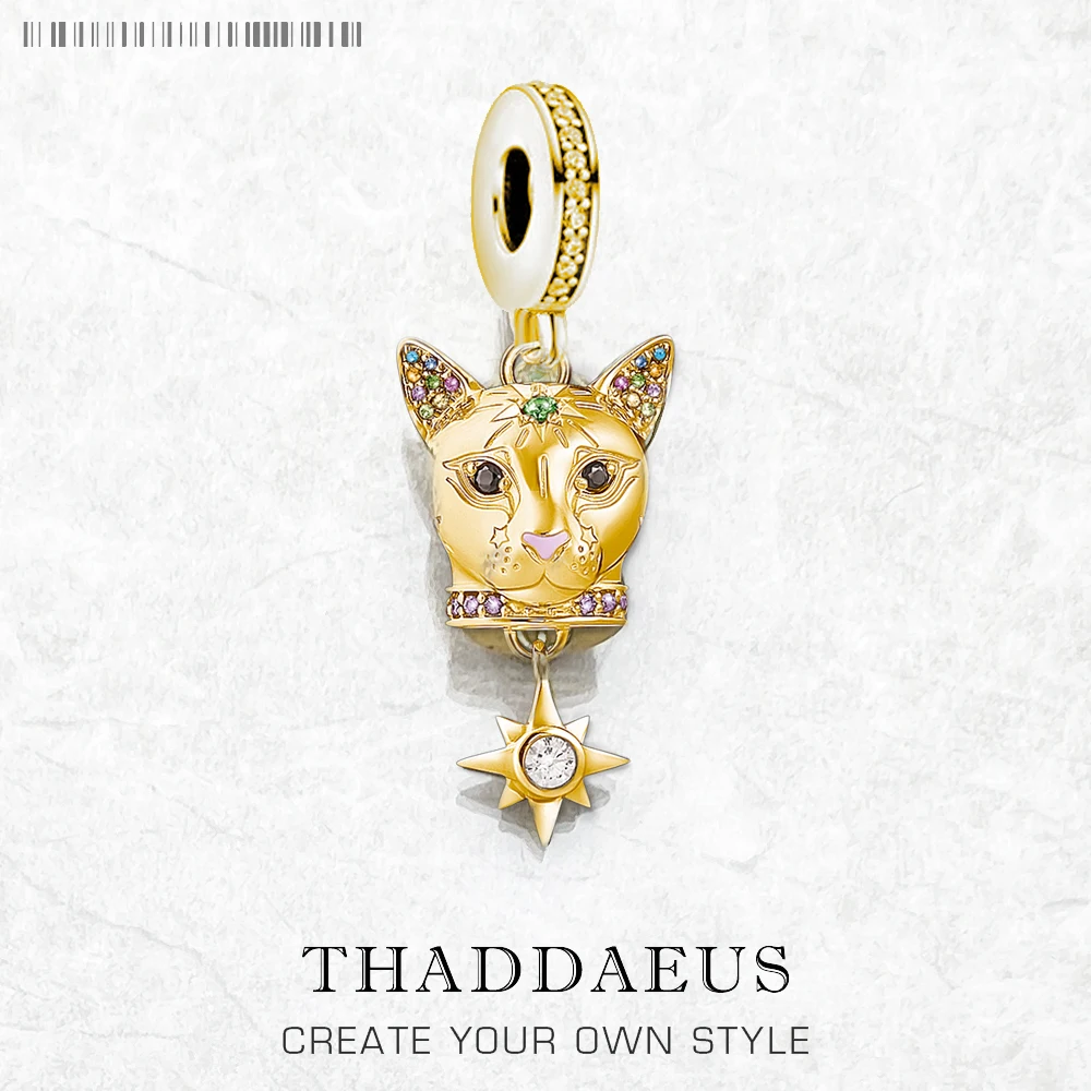 

Cat Gold Charms Pendant New Cute European Handmade Jewelry For Ladies Women Europe 925 Sterling Silver Gift