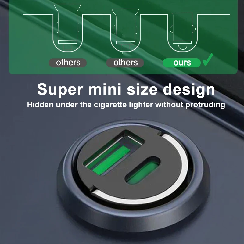 200W mini car charger fast charging for iPhone QC3.0 mini PD USB Type C car mobile phone charger for Xiaomi Samsung Huawei - Image 3