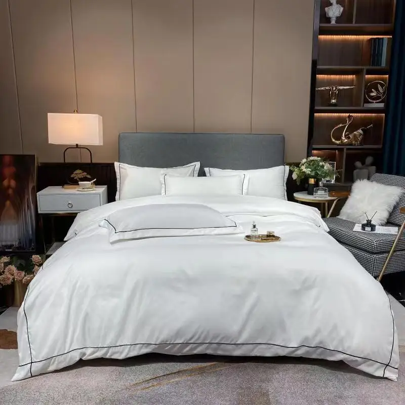 1 Set Cotton Bedding Set with Duvet Cover Bed Sheet Pillowcase Luxury Bedsheet Solid Color King Queen Full Twin Size - Image 3