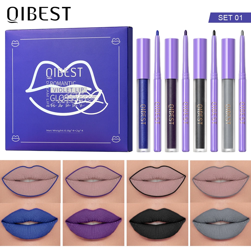 4 Matte Liquid Lipstick With 4 Lipliner Set Long-Lasting Non-Stick Cup Not Fade Waterproof High Pigmented Lipgloss Halloween Kit