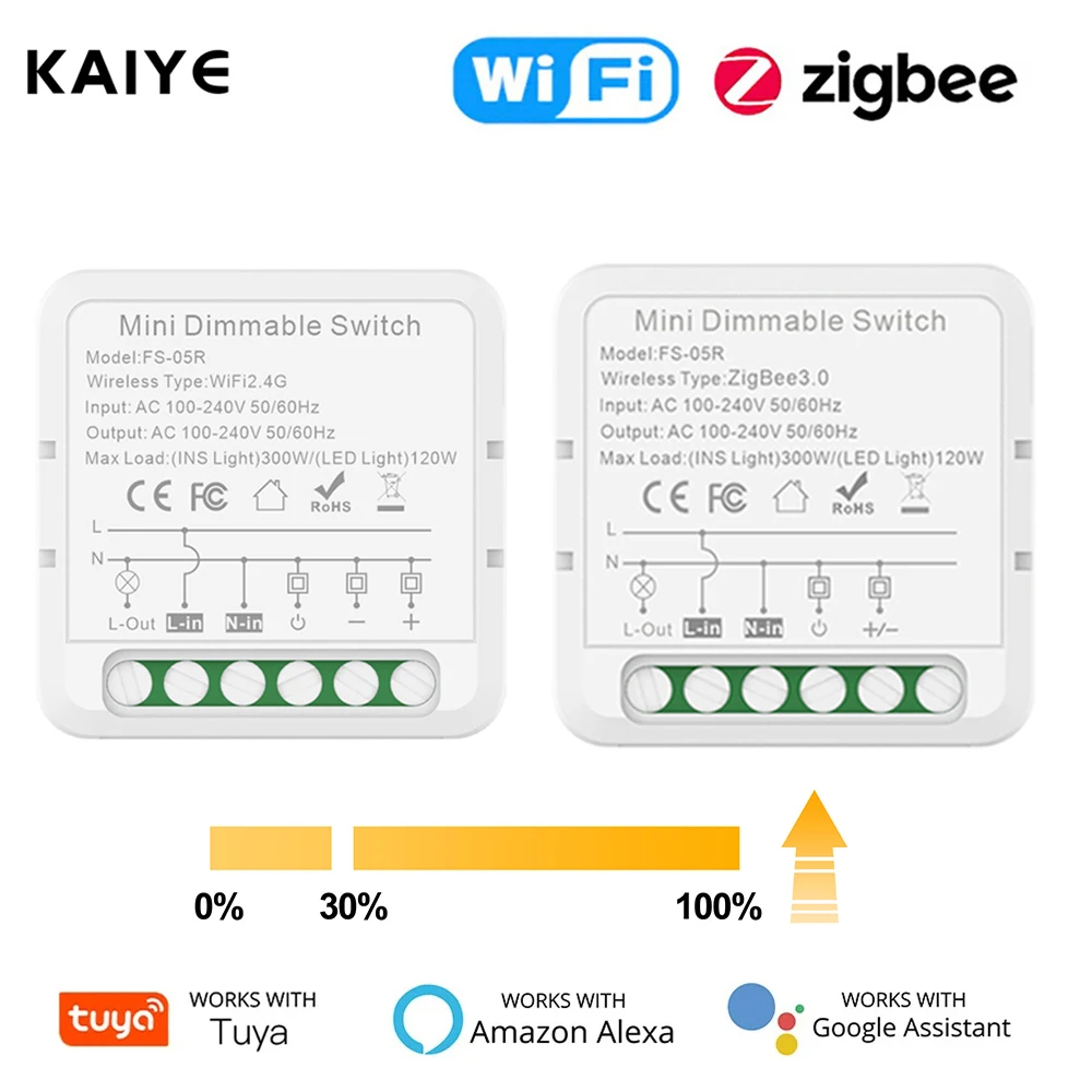 Tuya Zigbee WiFi Smart Dimmer Switch Module Breaker Support 2 Way Control LED Lights Dimmable Switch Work with Alexa Google Home