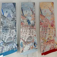 2025hot French New Urban Architecture Women Versatile Double-layer Printing Internet Celebrity Strip Decorative Twill Scarf Gift