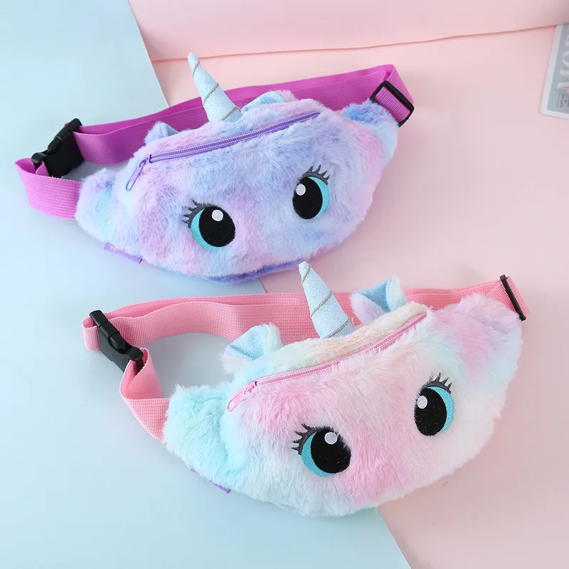 

Cute Unicorn Female Waist Bag Kids Fanny Pack Cartoon Plush Women Belt Bag Fashion Travel Phone Pouch Chest Bag