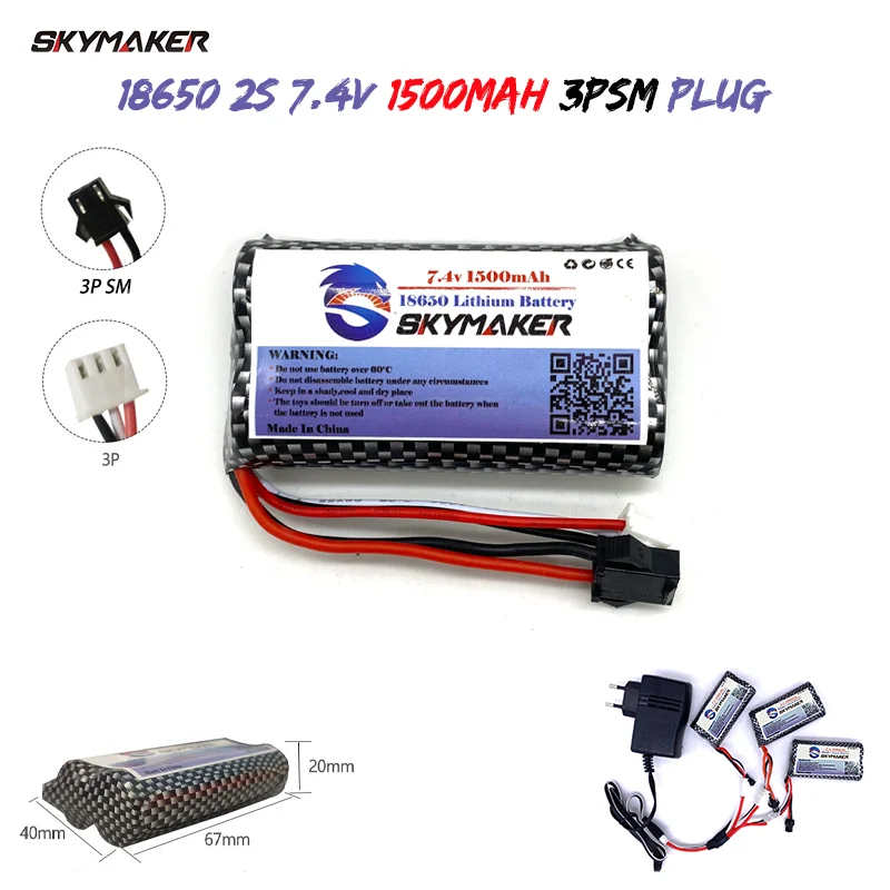 Skymaker Lipo Battery 2S 7.4V 1500mah with SM 2P 3P Plug for MN99S MN90