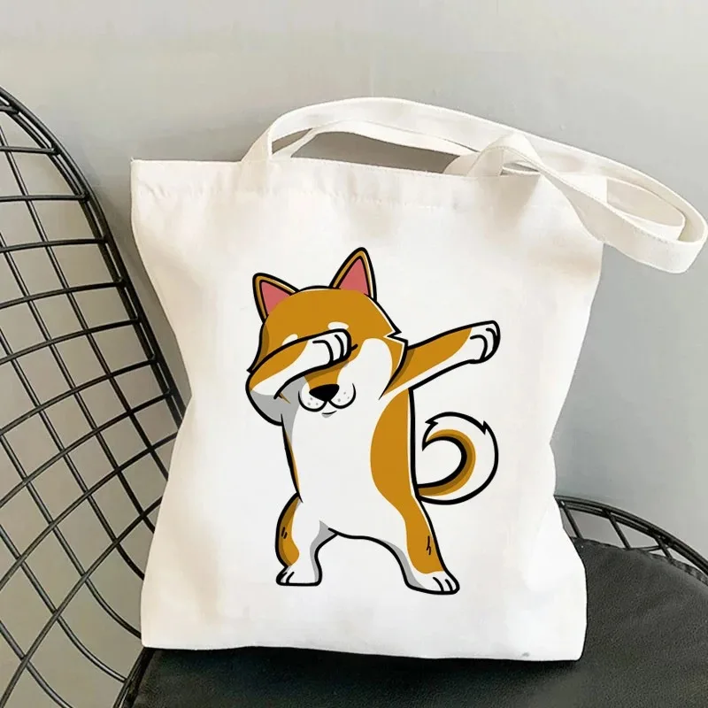Frauen Casual Tote Handtasche Große Kapazität Wiederverwendbare Weibliche Studenten Cartoon Grafik Schulter Taschen Shiba Inu Druck Einkaufstasche – Detail 8
