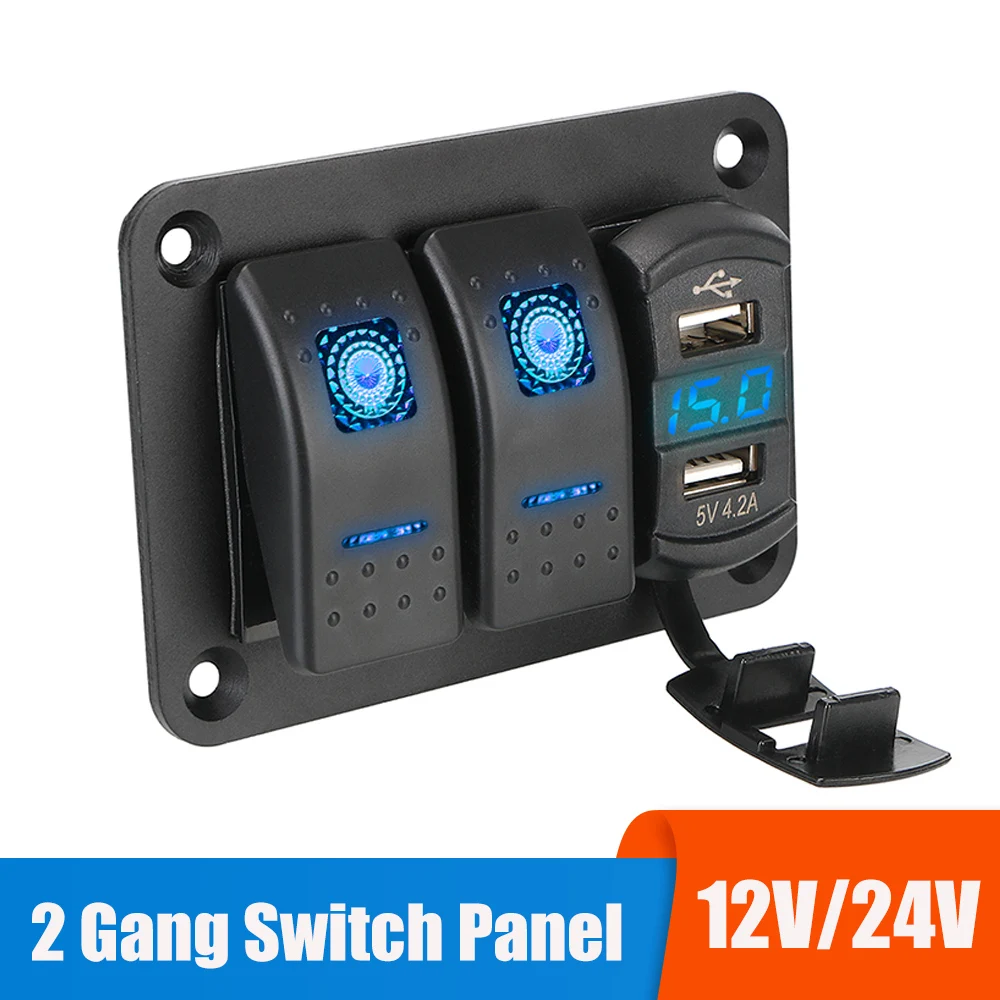 24V 12V 스위치 패널, 2 버튼 자동차 조명 토글 USB 충전기, 3.0 볼트 테스터 표시기 액세서리, 보트 트럭 캐러밴 트레일러용