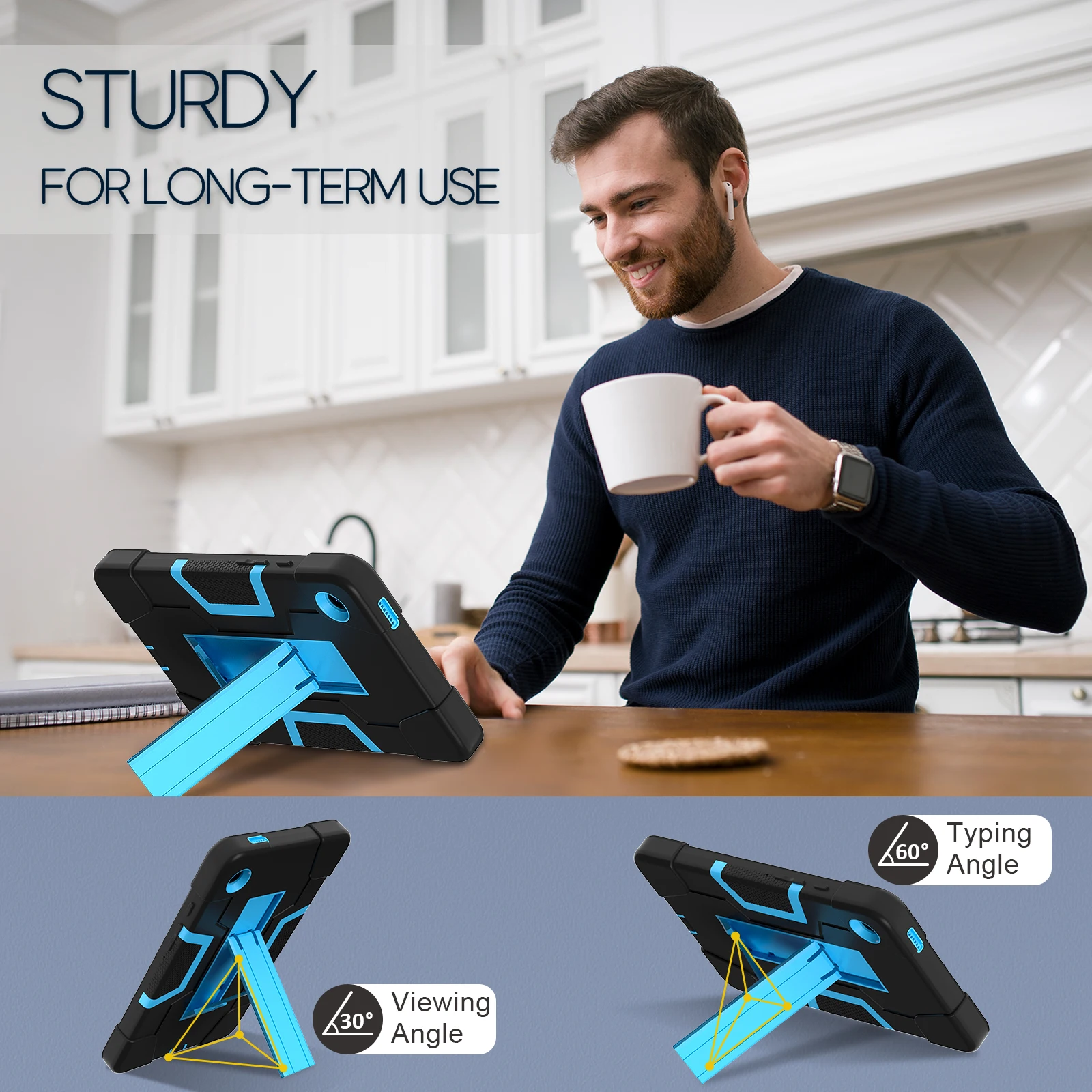 Rugged Heavy-Duty Shockproof Tablet Case with 3-Layer Stand Cover