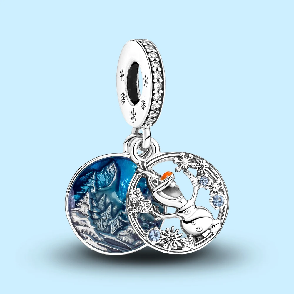 Pandora 925 Sterling Silver Disney Frost Olaf Charm with Double Pendant