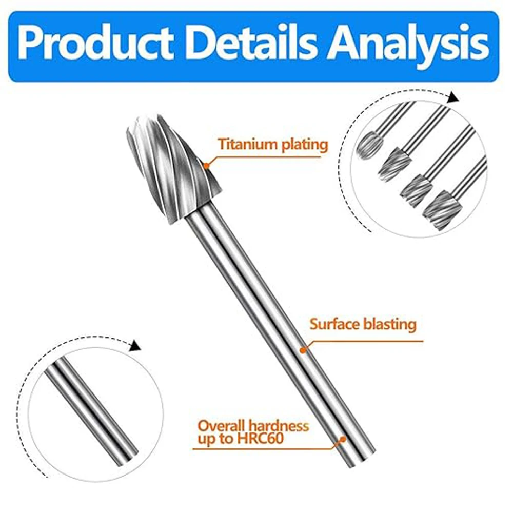 6pcs High Speed Steel Rotary Files Burrs Wood Milling Rotary File Burr Set for DIY Woodworking Carving Engraving Drilling