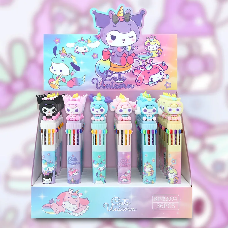 

Sanrio'S New Cute And Fun Kuromi Ten Color Press Ball Pen With High Beauty Student Stationery 3d Silicone Doll Multi Color Pen