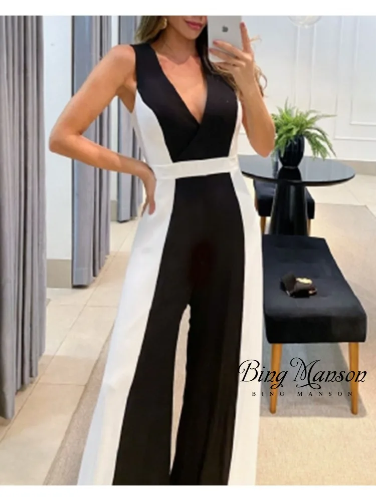 

Женский комбинезон с широкими штанинами, повседневный уличный комбинезон с геометрическим принтом, брюки без пояса, осень 2023