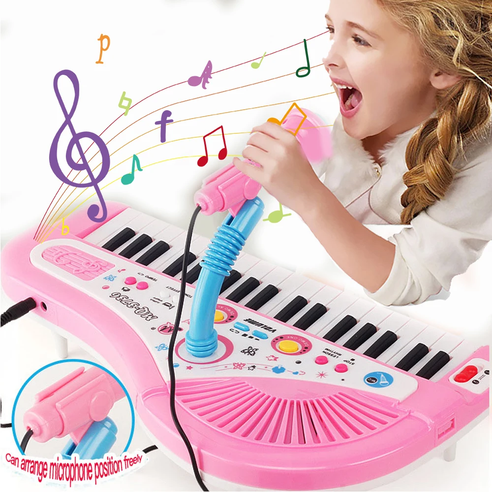 Teclado Piano Musical Educativo Brinquedo Infatil com 13 Teclas  Interatiuvas (Rosa)