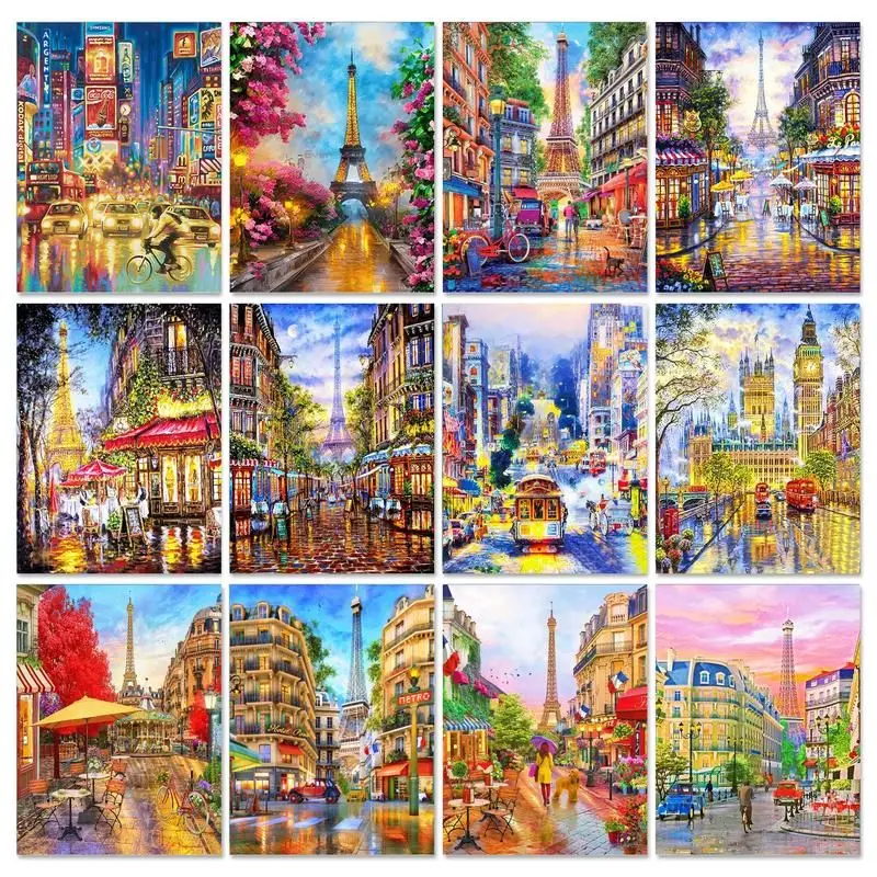 

GATYZTORY 60x75cm Painting By Numbers Handmade Coloring By Numbers City Tower Scenery Home Decors For Adults Art Supplies Gift