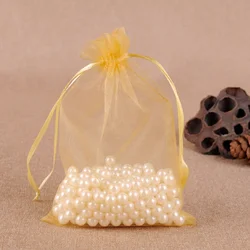 Set of 50 Colorful Organza Gift Bags for Festive Occasions - Multiple Sizes for Versatile Use (Gold)