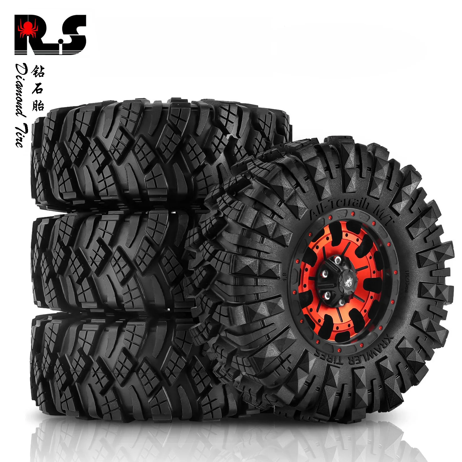 

4PCS 1.9-inch Wheels & Tires Beadlock Hub Rim for 1/10 RC Crawler Car AXIAL SCX10 90046 Traxxas TRX4 Defender RC4WD D90 TF2 Part