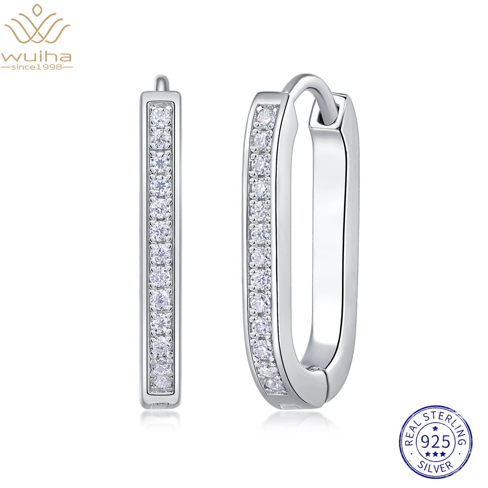 

WUIHA Classic 925 Sterling Silver 3 Styles All Moissanite Diamonds Wedding Hoop Earrings for Women Anniversary Gift Fine Jewelry