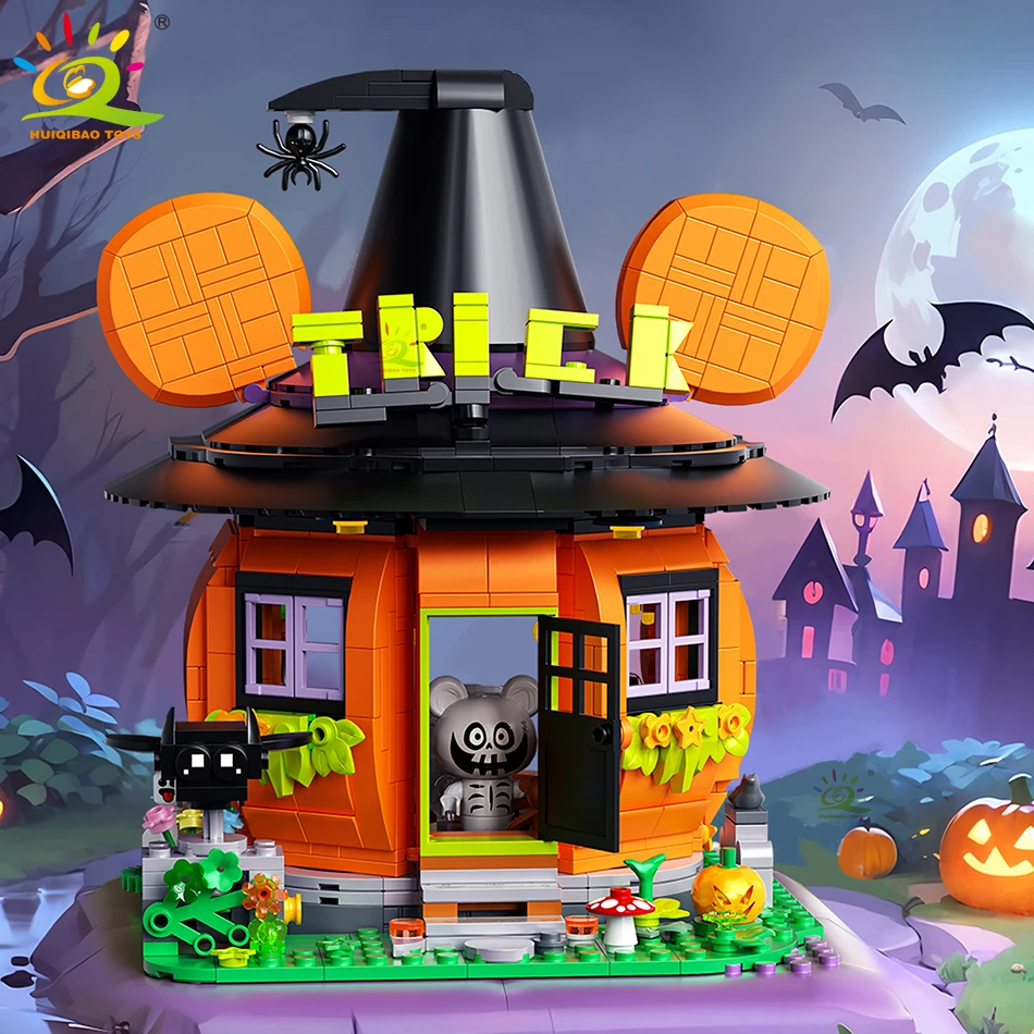 

HUIQIBAO 1300PCS Halloween Series Building Blocks Set Pumpkin House Bear Skeleton City Construction Toys for Children Friends