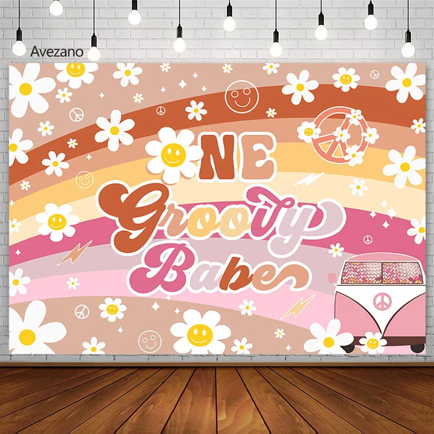 

Avezano Groovy один фон для фотосъемки Бохо Радуга ромашки ретро хиппи Baby Shower Девочка День рождения фон для фотостудии