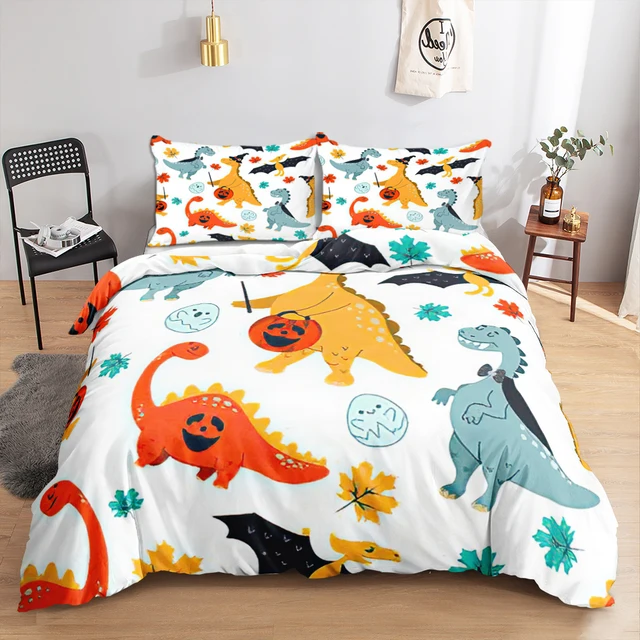 Erosebridal Jogo de cama de dinossauro de desenho animado Queen, lençóis de  dinossauro para meninos pequenos, conjunto de cama de dinossauro antigo,  conjunto de cama animal da selva com 2 fronhas decoração