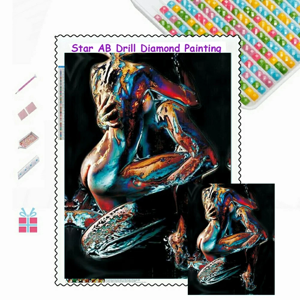 

New AB Drill Lover Sexy Nude Body 5D Diamond Painting Kit Abstract Graffiti Couple Embroidery Cross Stitch Art Mosaic Home Decor