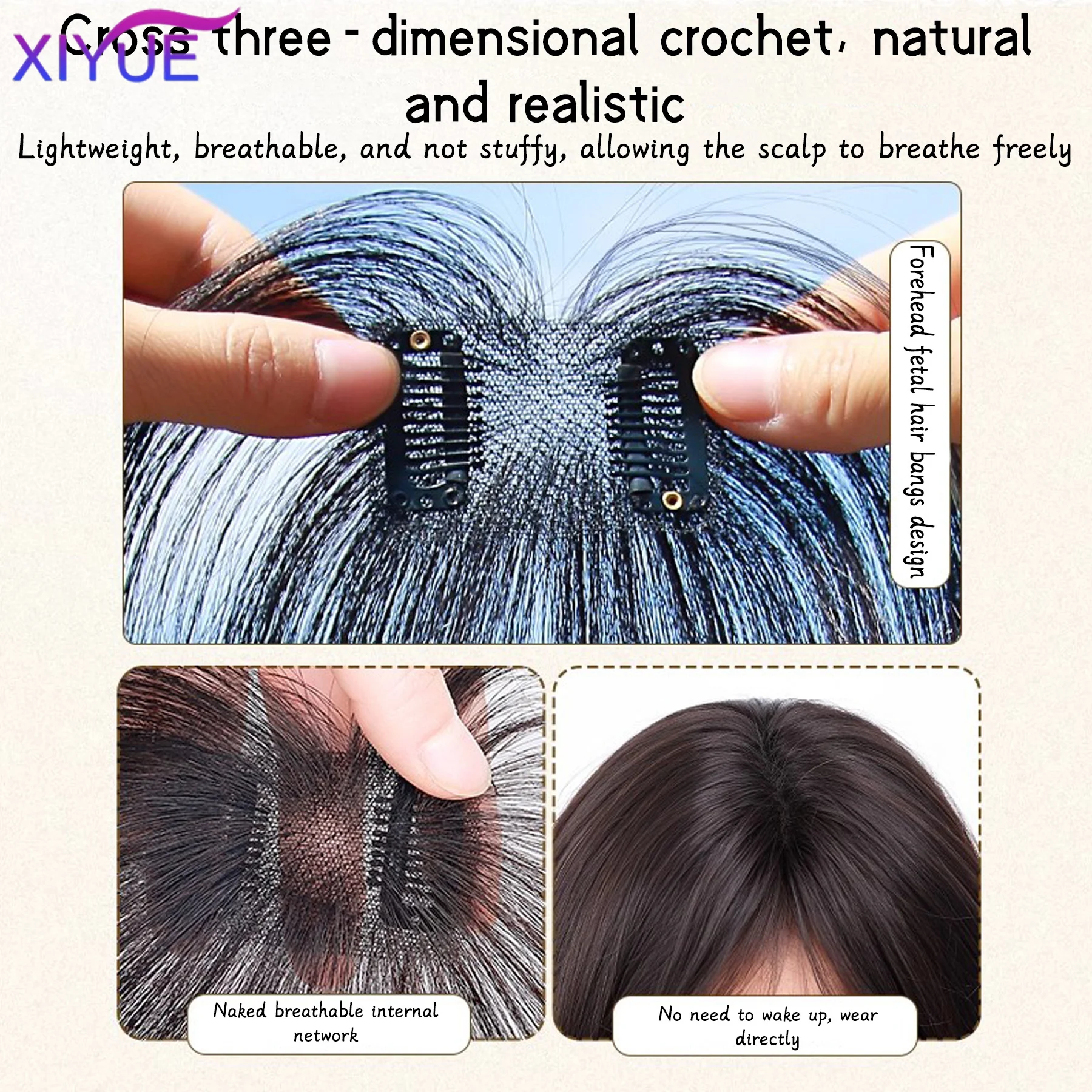 XIYUE Hair Bangs Topper for Women Natural-Looking Straight Human Hairpiece with Air Bangs Adds Volume Length Seamless Blending