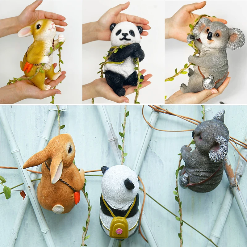 Fulenyi Decorazione da giardino a forma di ramo di albero, koala, graziosa statua in resina a forma di animale altalena, ornamento da tavolo, decorazione da giardino per prato, patio, cortile