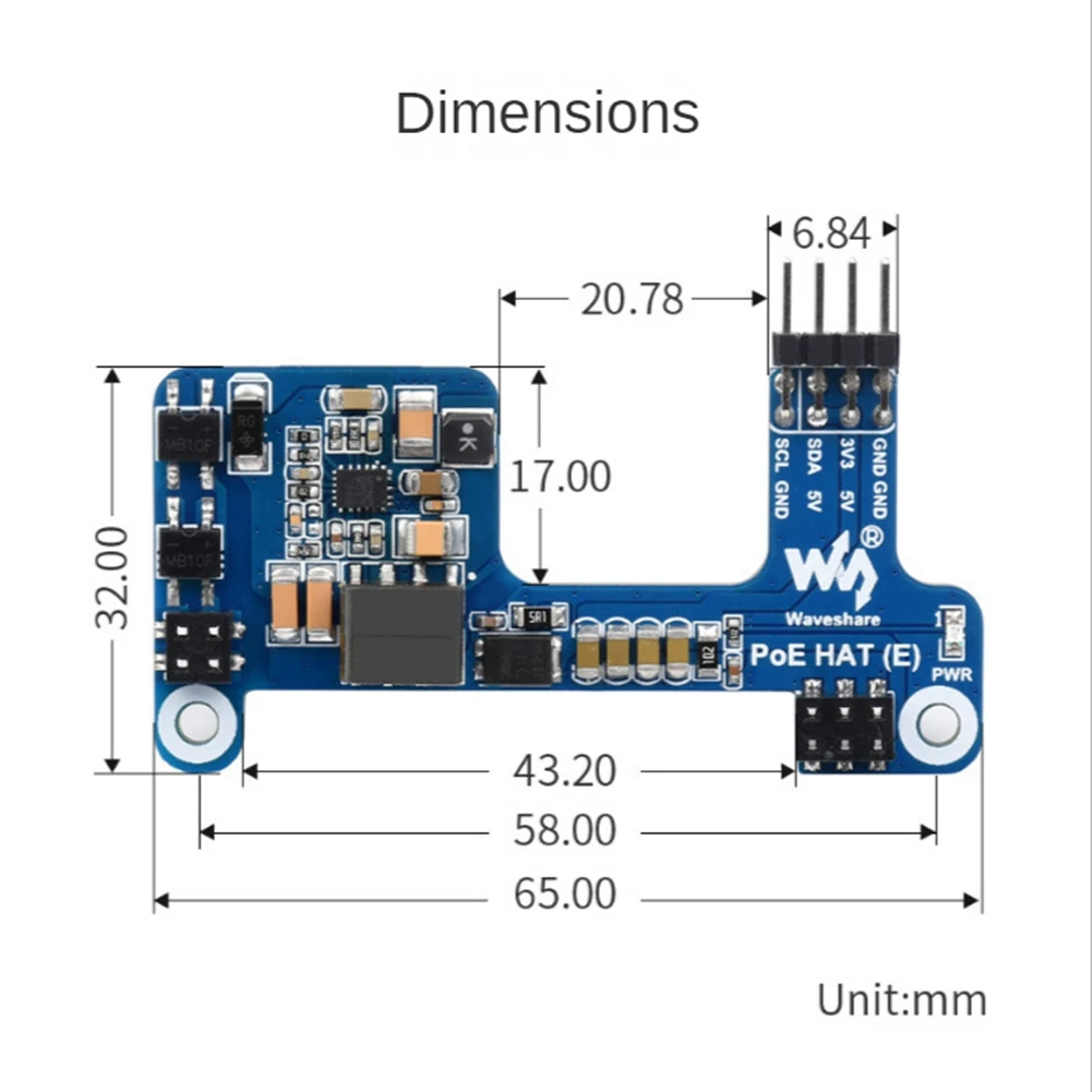 Waveshare PoE HAT(E)   ̴ Ŀ  Ȯ ,   3B +/4B, IEEE 802.3Af 1PCs