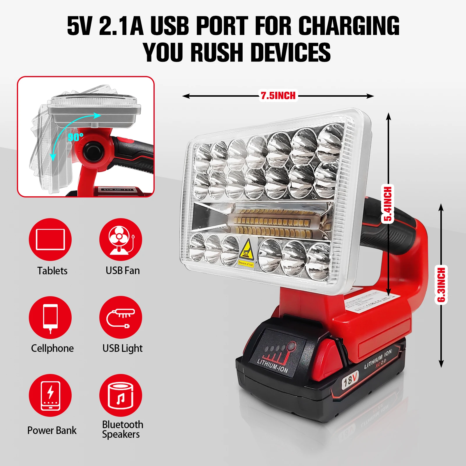 пŰ ޴ LED ۾,  LED ÷ Ʈ,  , USB Ʈ, 18W, 2000LM, 18V ͸