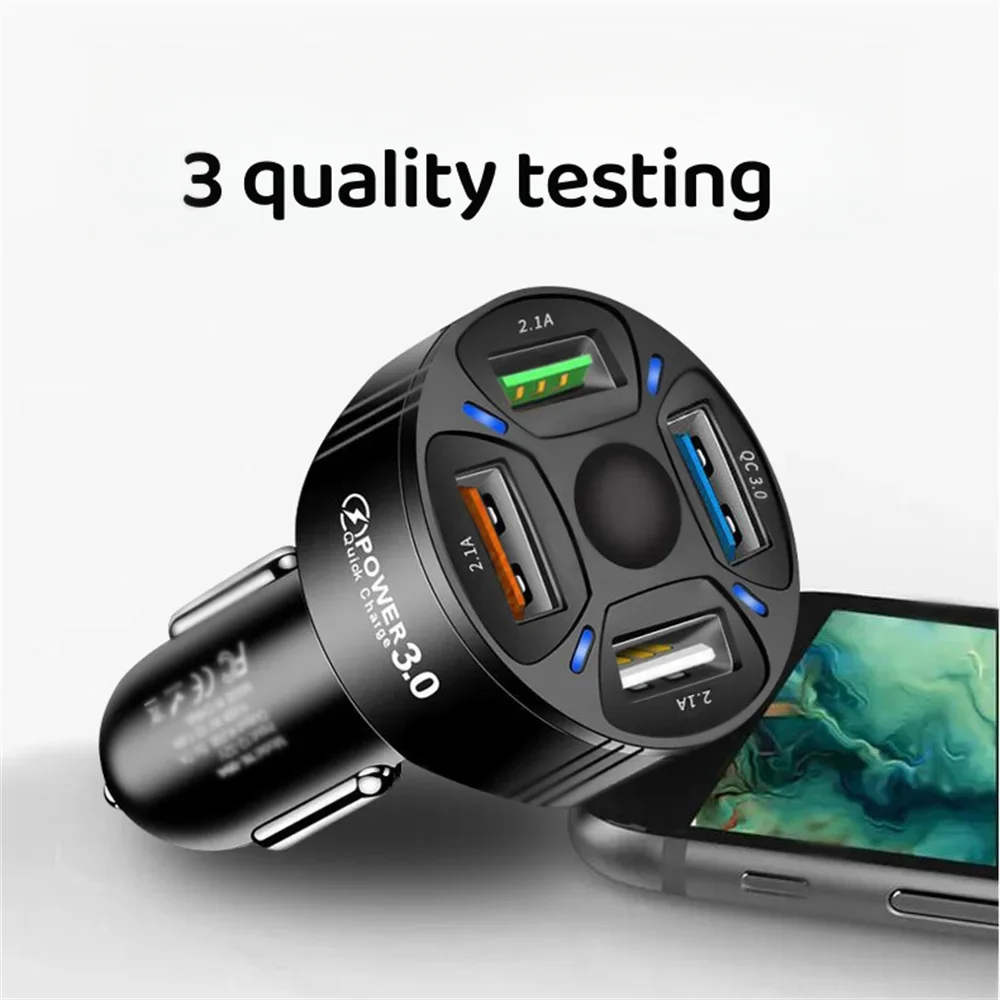 65W USB Car Charger Cigarette Lighter Adapter Car Quick Charge 3.0 For Xiaomi iPhone Samsung USB Fast Charge Socket Power Outlet