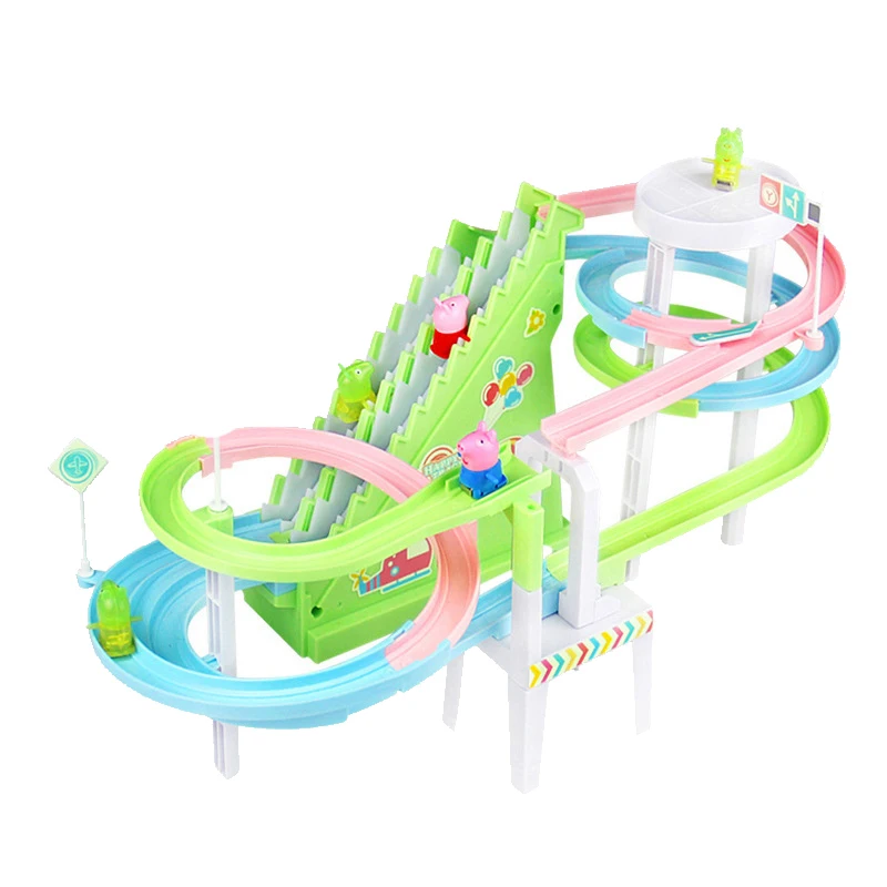 Electric Duck Climbing Stair Track Toy Fun Electronic Music Light Roller Coaster Slide Climbing Stair Toy For Kids Birthday Gift 6