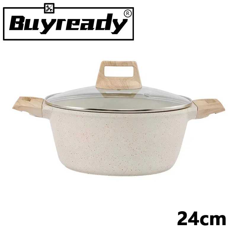 24cm Non Stick Pot Thickened Large Capacity 2L Double Bottom Soup Pot Household Cooking Stewing Congee Cooking