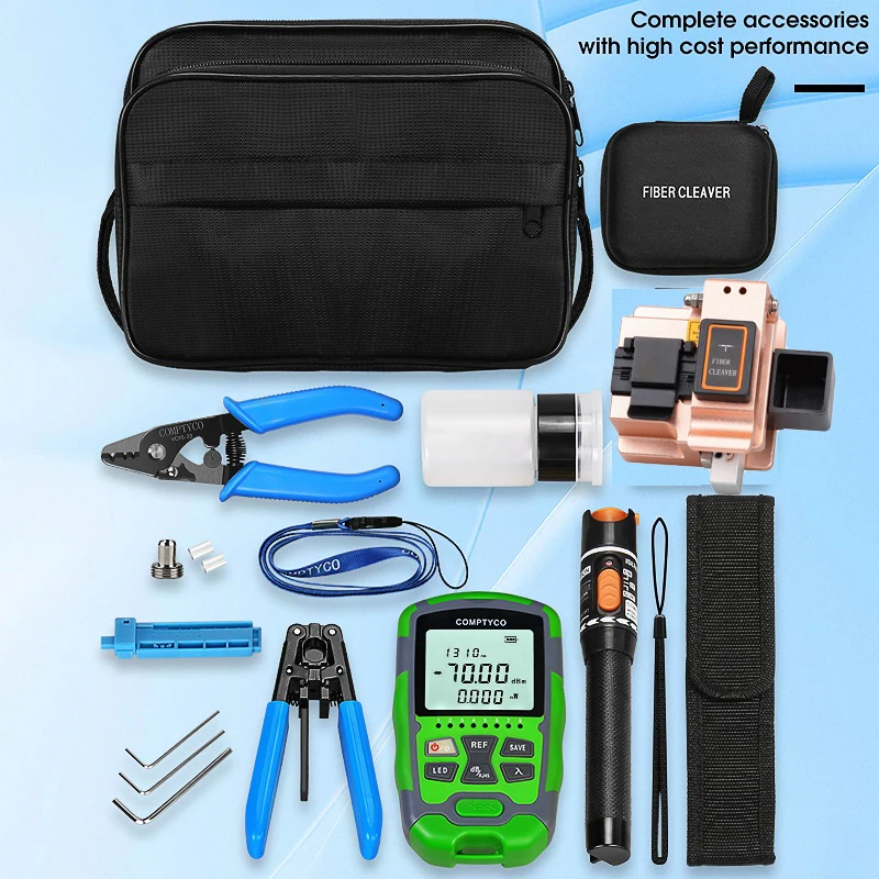 Fiber Optic Tool Kit with SX-Gold Fiber Cleaver -70+10dBm/-50+26dBm 3 in 1 Mini Optical Power Meter 10Mw Visual Fault Locator