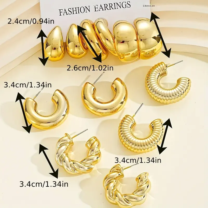 12pcs Chic Twisted Metal C-Shaped Earring Set for Women Vintage Elegant Hypoallergenic Premium Quality Stud Earring Jewelry Gift