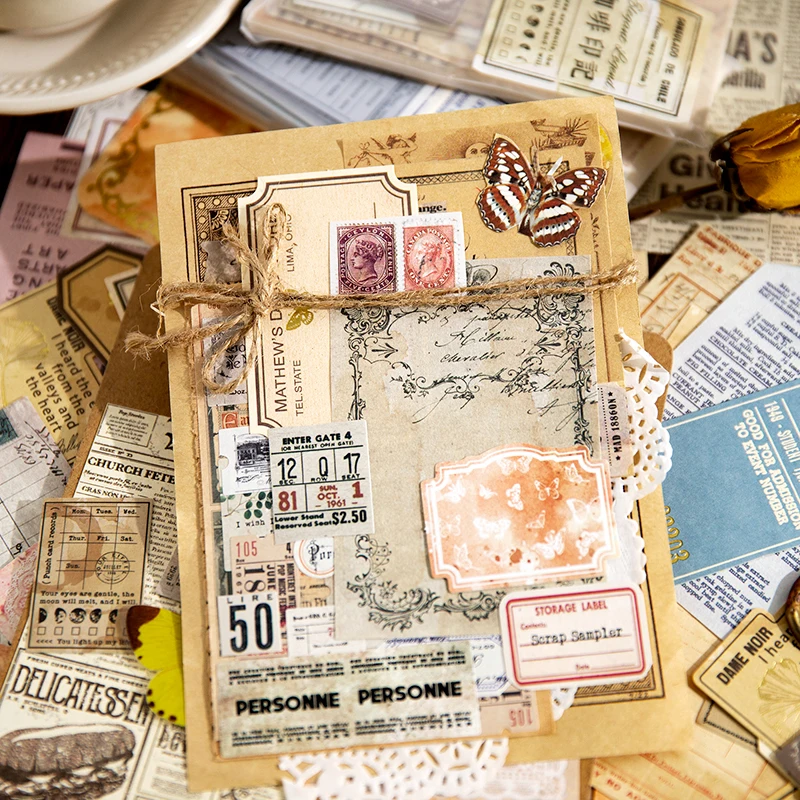 Journamm 100pcs/pack Vintage Memo Paper Kit DIY Scrapbooking School Supplies Junk Journal Collage Photo Album Aesth Notes Paper 3