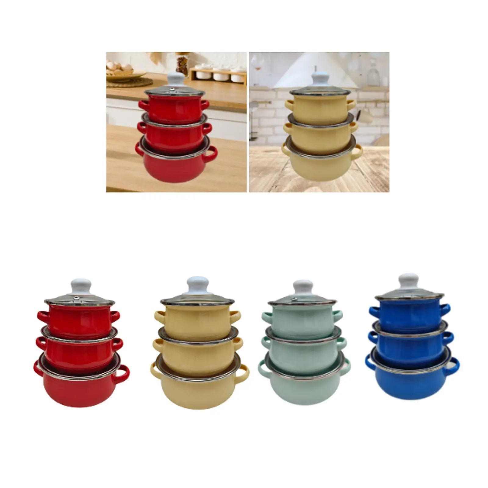 3 Pieces Enamel Stock Pots Soup Pot Kitchen Flat Bottom Household Cookware 3 Pieces Enamel Stock Pots Soup Pot Kitchen Flat Bottom Household Cookware
