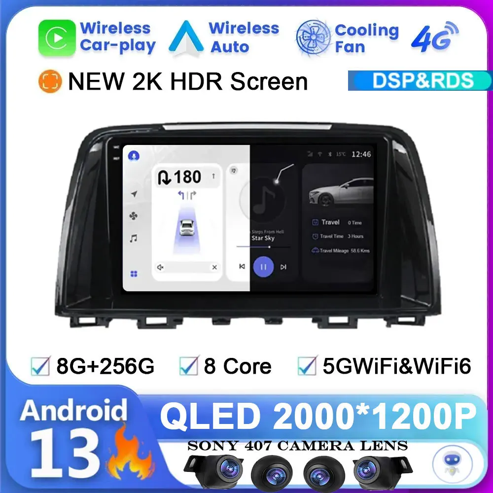 

9" Android 13 For Mazda 6 3 GL GJ 2012 - 2017 Car Radio Carplay Multimedia Video Player Navigation GPS Head Unit 4G LTE QLED DSP