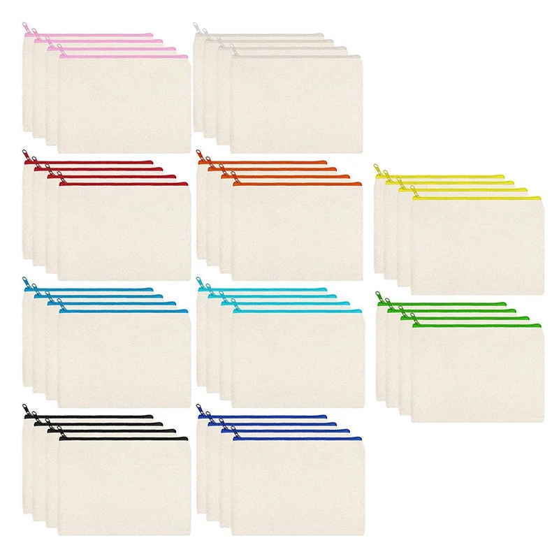 

80 Pcs Canvas Zipper Bags Pencil Pouch Makeup Bags Blank Canvas Pencil Case Cosmetic Bag For Travel DIY Craft School (S)