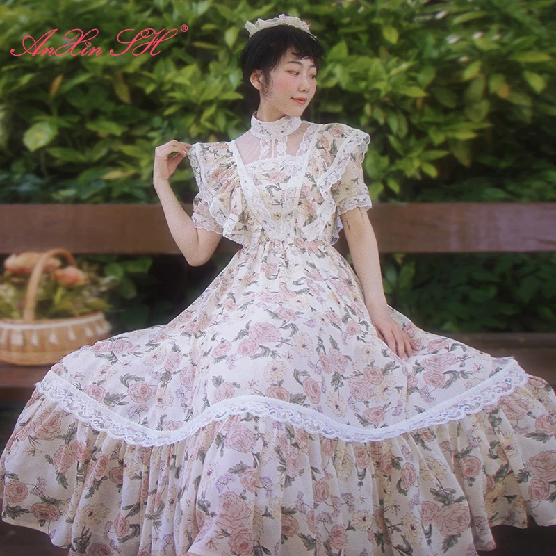 

Женское винтажное шифоновое платье AnXin SH, Розовое Шифоновое Вечернее Платье трапециевидной формы с круглым вырезом, коротким рукавом, оборками и молнией