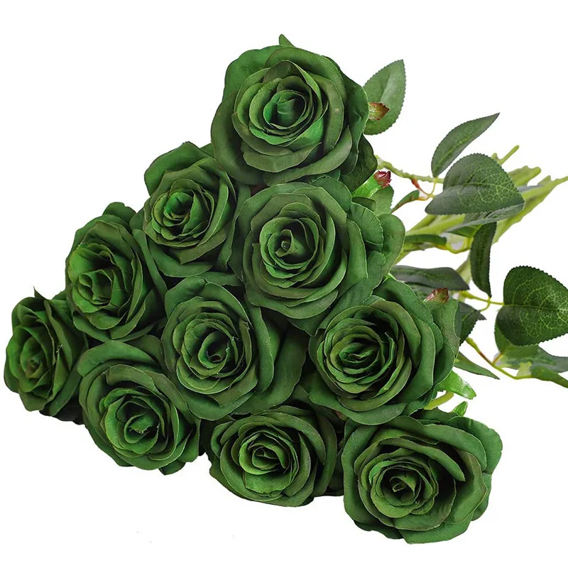 10pcs/lot artificial rose dark green wedding decor black Halloween golden silver flower Christmas