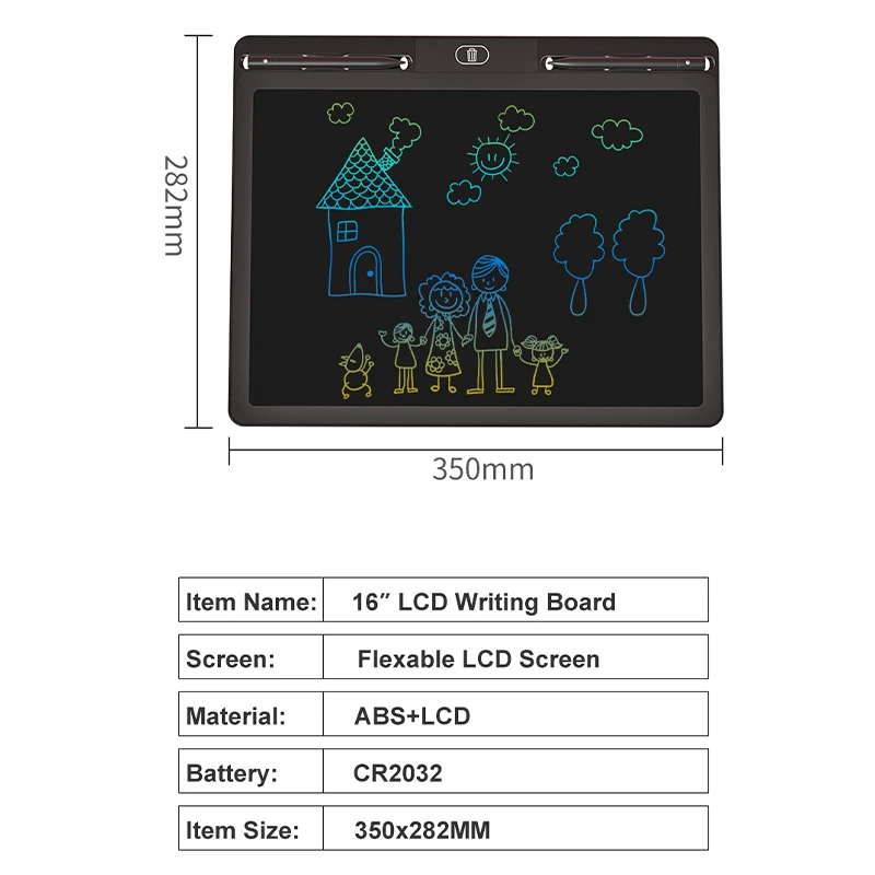 어린이 교육용 LCD 필기판 16인치, 두 개의 브러시 충전식 그림판