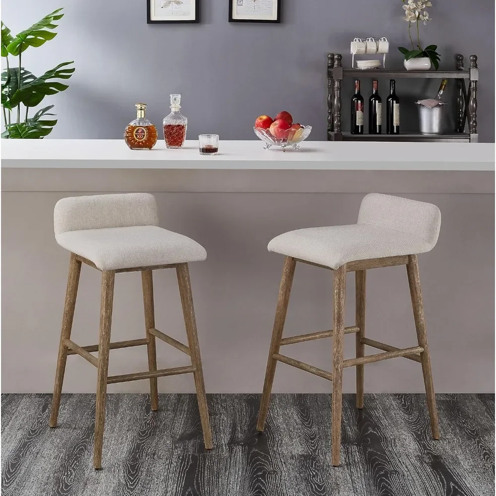 

Upholstered Pub Height Bar Stools 24 Inch Low Back Wooden Barstools Set of 2 Chairs Linen Chair Barstool Furniture Stool
