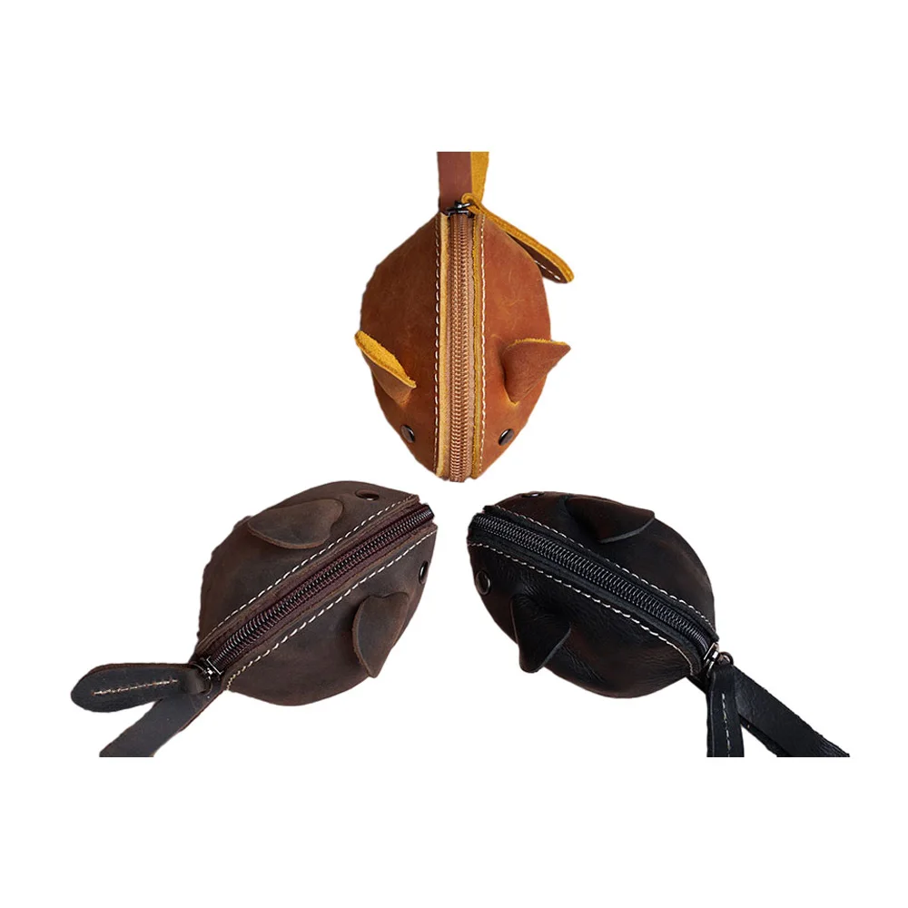 Genuine Leather Coin Purse key case key purse Creative Cute Mouse Storage Bag Trend Zipper Pocket MenWomen Portable Wallets Children's Key Bags