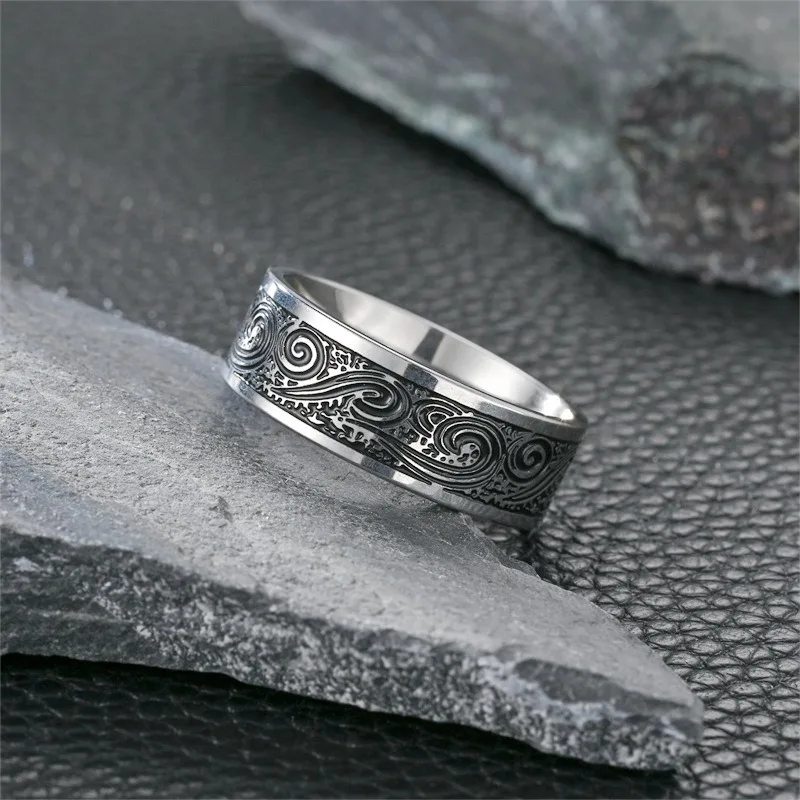 Finger Ring Titanium Steel Men's Ring Retro Style Handicraft Fashion Trendy Father's Day Gift