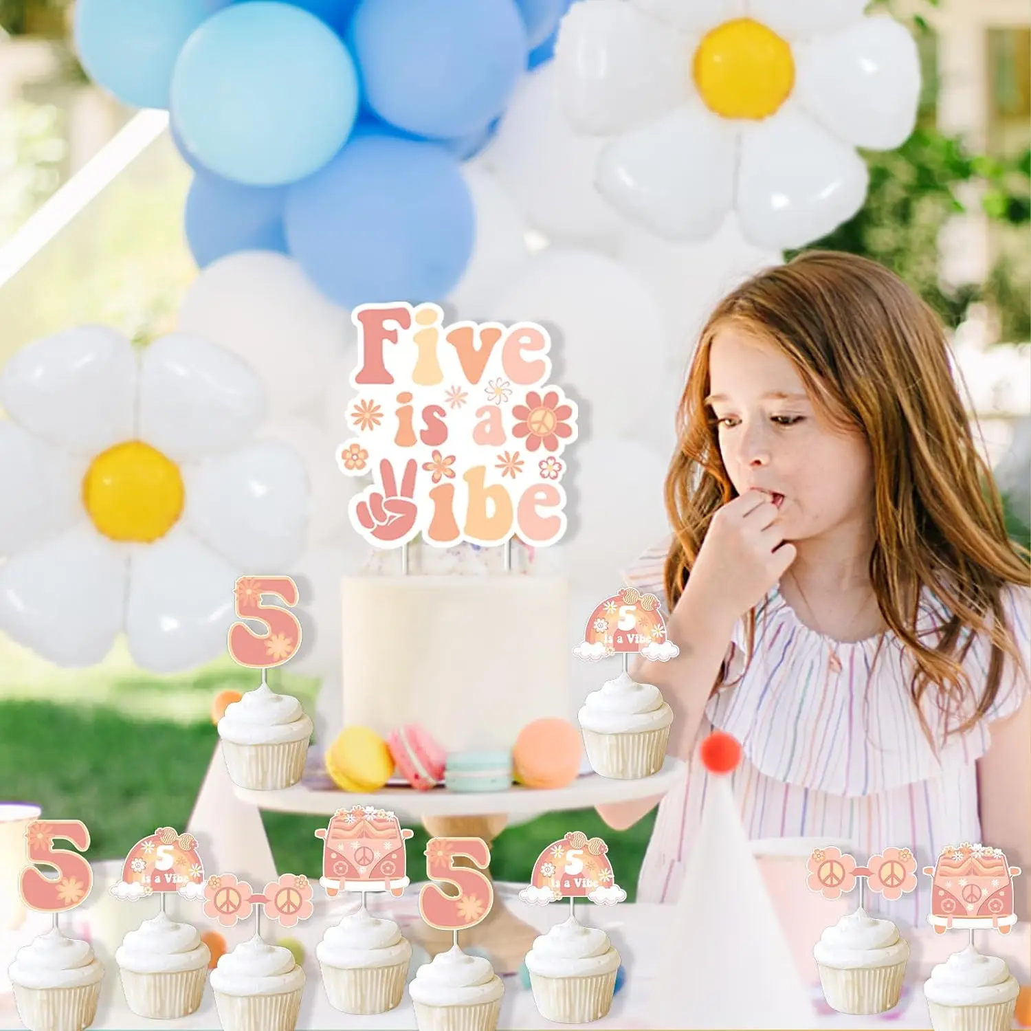 Five is a Vibe Birthday Cupcake Toppers Party Decor Groovy 5th Birthday Party Decorations for Hippie Groovy Supplies