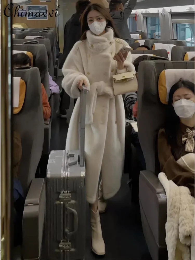 

Женское утепленное длинное меховое пальто, элегантная теплая Свободная куртка со стоячим воротником и встроенным мехом норки, с длинным рукавом, Осень-зима 2023