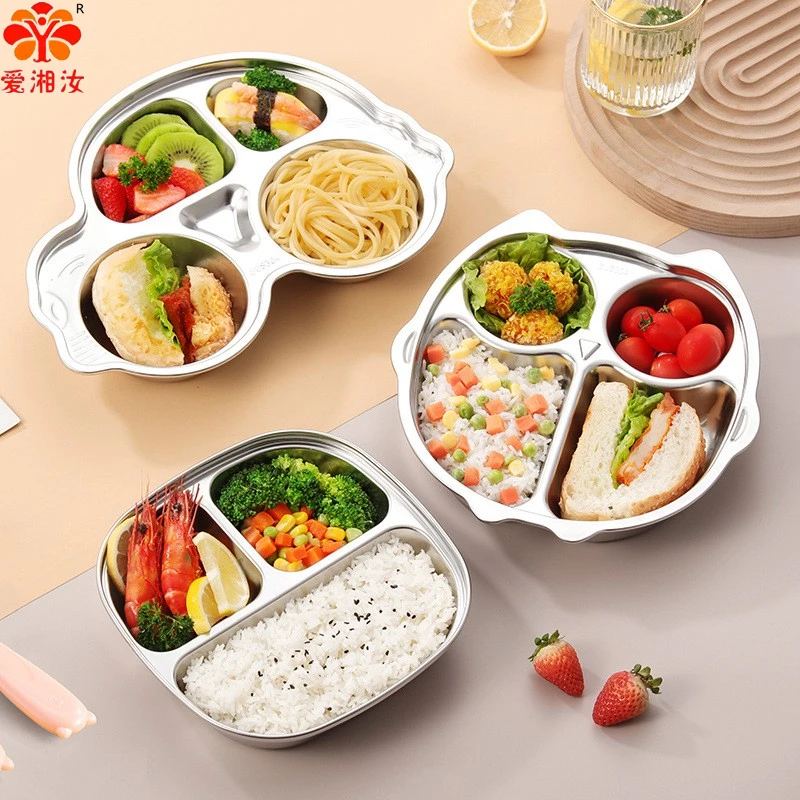 

Aixiangru Children's Dinner Plates Cartoon Cute Plates Stainless Steel 304 Filleted Corner Animal Shape Chinese Food Plate