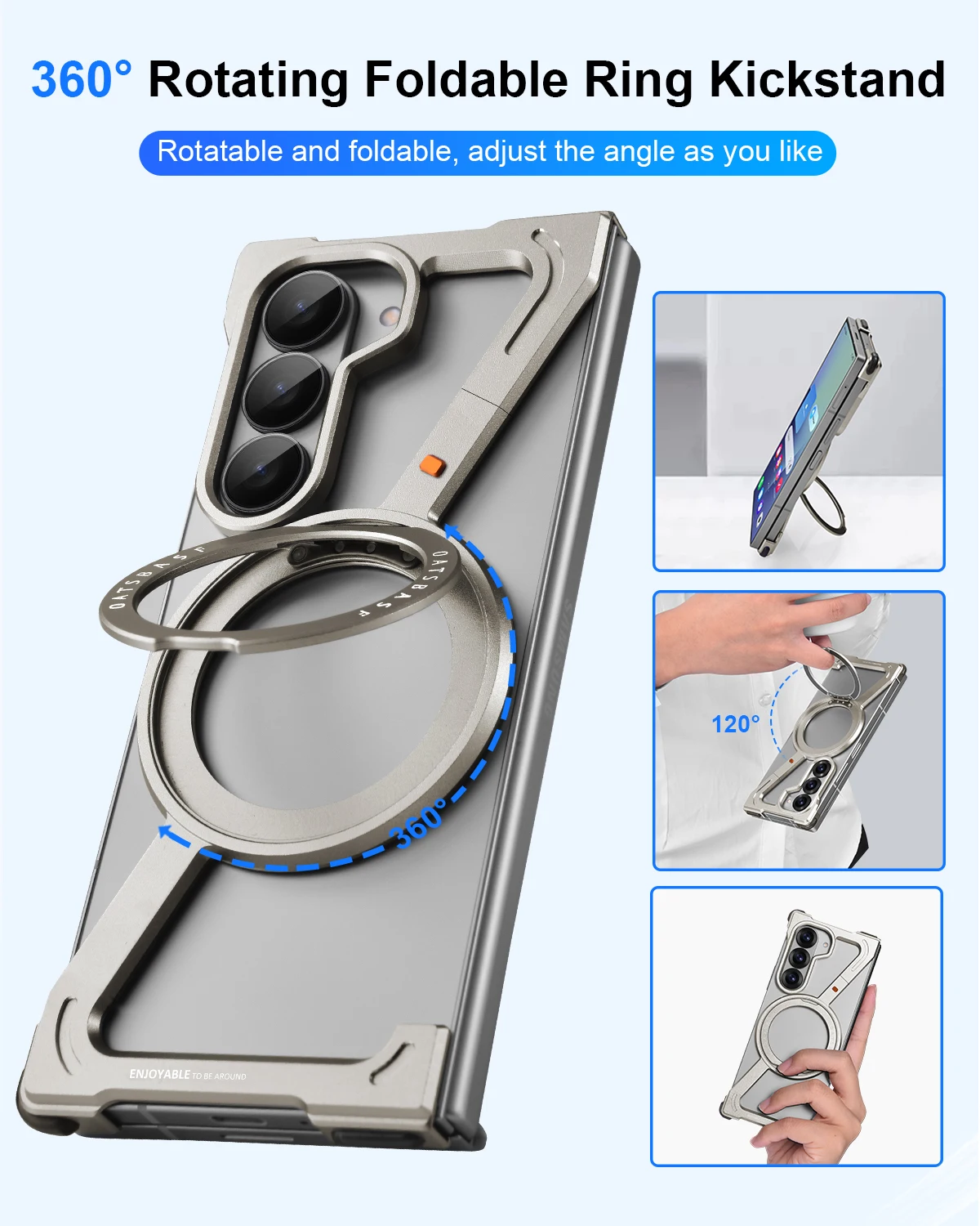 Eary Z-Shped Frameless Case for Galaxy Z Fold 7 With 360°Rotate Magnetic Stand Metal Aluminium Phone Cover Shockproof Protective