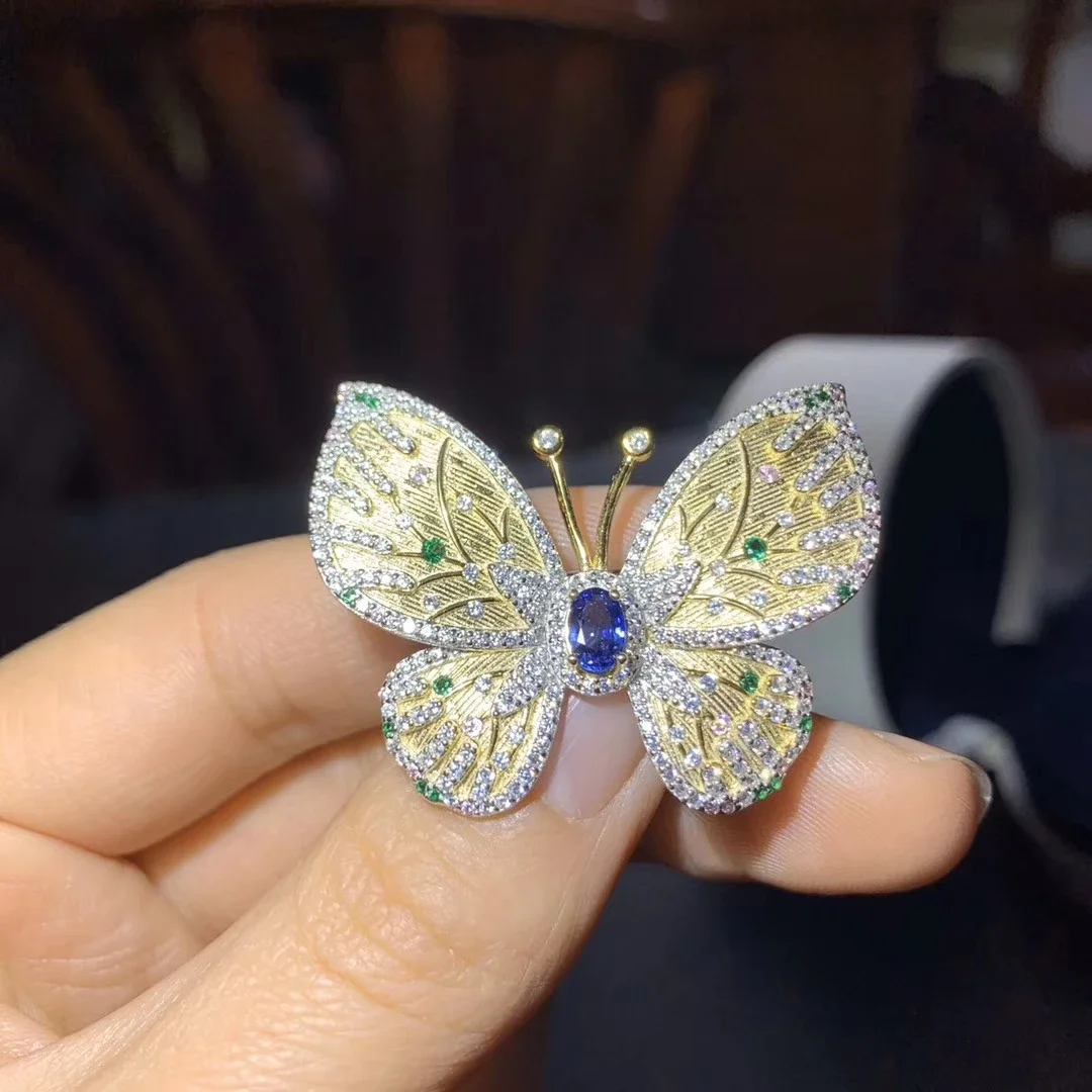 [Designer's Choice] Gorgeous S925 Butterfly Brooch 2.2ct Amethyst and Diopside Inlay