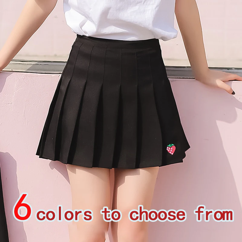

Korean Fashion Y2k Summer Women Skirts Sweet Strawberry Embroidery Pleated Skirt High Waist Kawaii Girl Student Short Mini Skirt